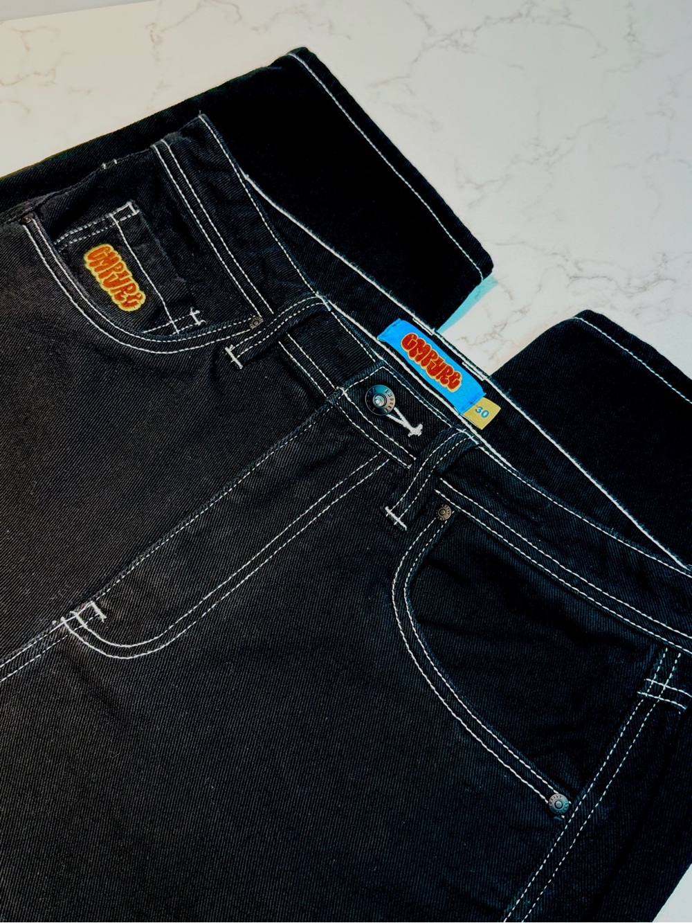 Empyre Black Contrast Stitch Jeans Size 30 Y2K Baggy Skate NWOT